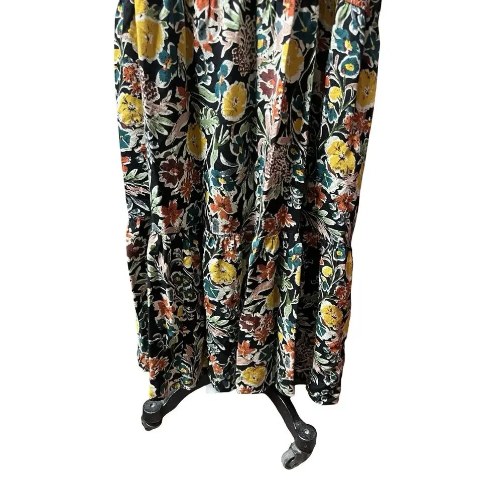 Natural Life Womens Maxi Dress Sz M Boho Black Yellow Floral 3/4 Sleeve Rayon - Picture 3 of 8